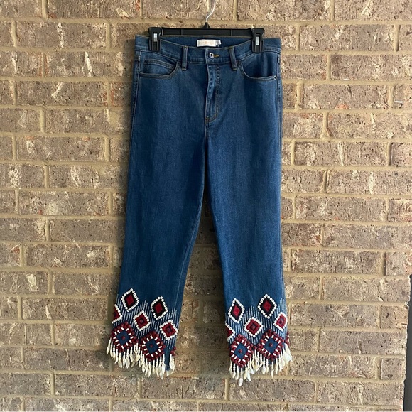 Tory Burch Denim - Tory Burch Mia Embellished Denim Capris Size 30